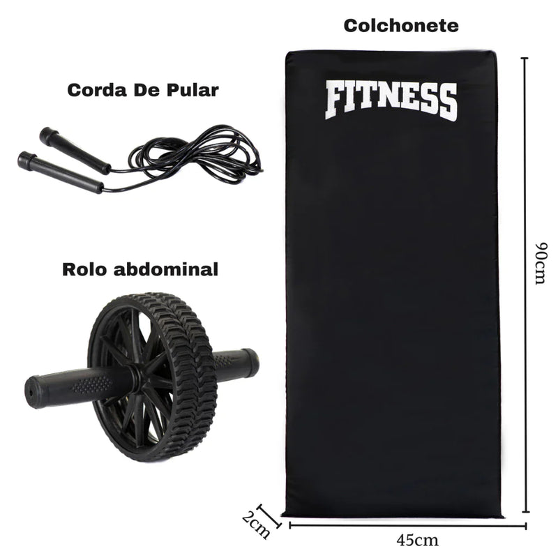 Kit Treino Colchonete + Corda de Pular + Roda Abdominal