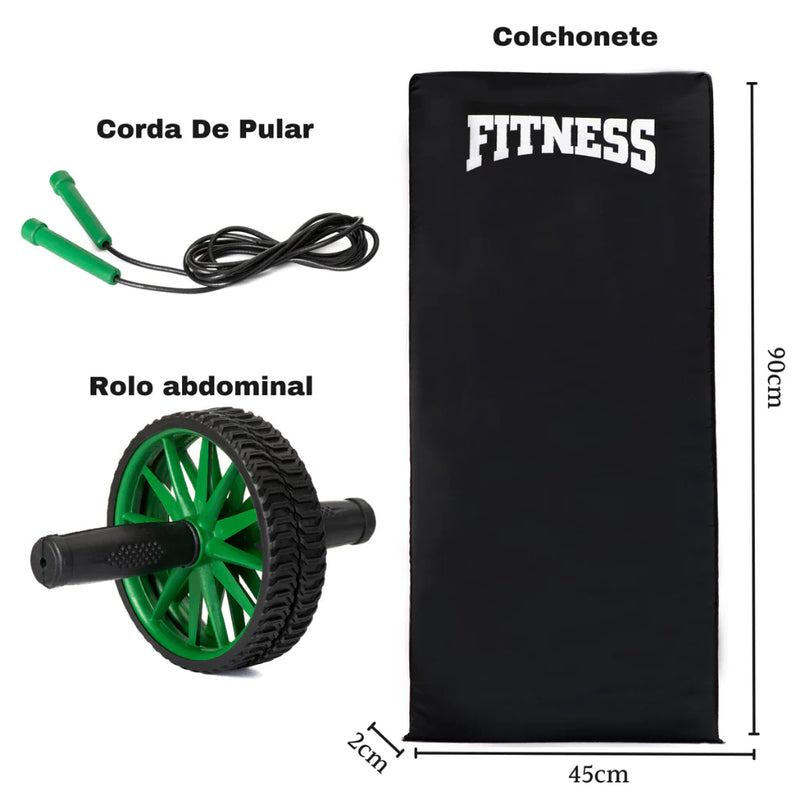 Kit Treino Colchonete + Corda de Pular + Roda Abdominal