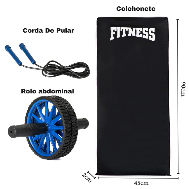 Kit Treino Colchonete + Corda de Pular + Roda Abdominal