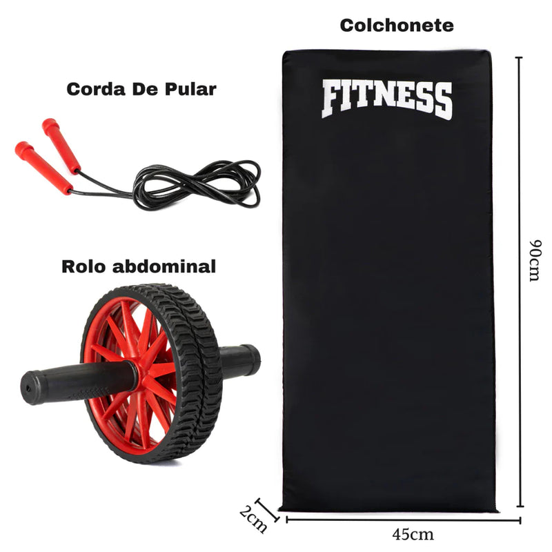 Kit Treino Colchonete + Corda de Pular + Roda Abdominal